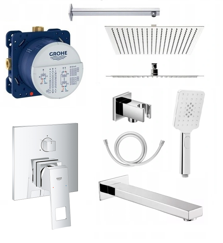 GROHE EUROCUBE  zestaw wannowy podtynkowy  z deszczownicą Ultraslim-Square 30 cm